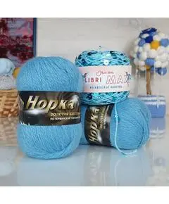 Пух норки и пайетки // // 28 (859+1122) // св.джинсовый с бирюзовыми пайетками