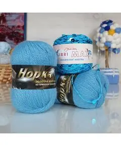 Пух норки и пайетки // // 29 (859+90) // св.джинсовый с бирюзовыми пайетками