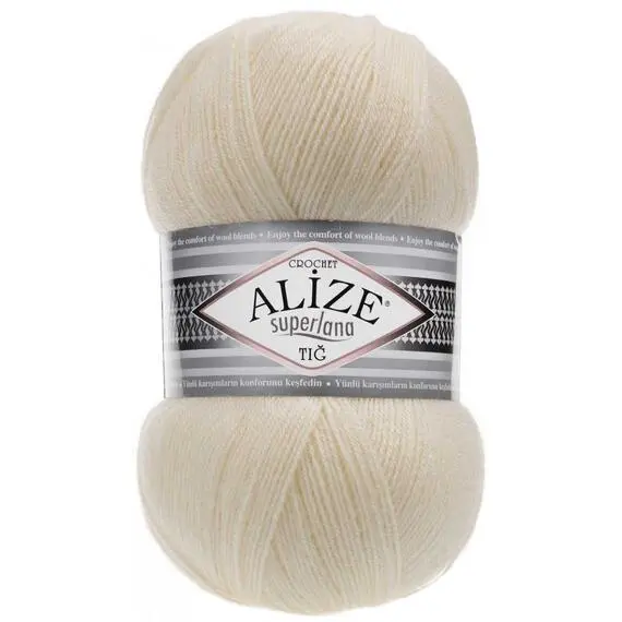 Alize Superlana Tig - 01 кремовый, Цвет: 01 кремовый