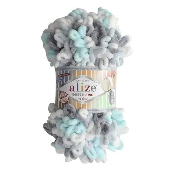 Alize Puffy fine color - 5939 мята/серый, Цвет: 5939 мята/серый