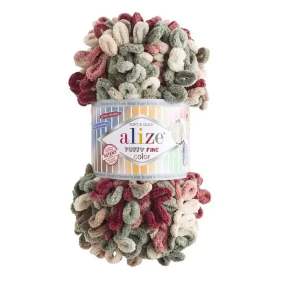 Alize Puffy fine color - 6039 вишня/хаки, Цвет: 6039 вишня/хаки