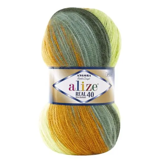 Alize Angora Real 40 batik - 7099 хаки/оранж/салат, Цвет: 7099 хаки/оранж/салат