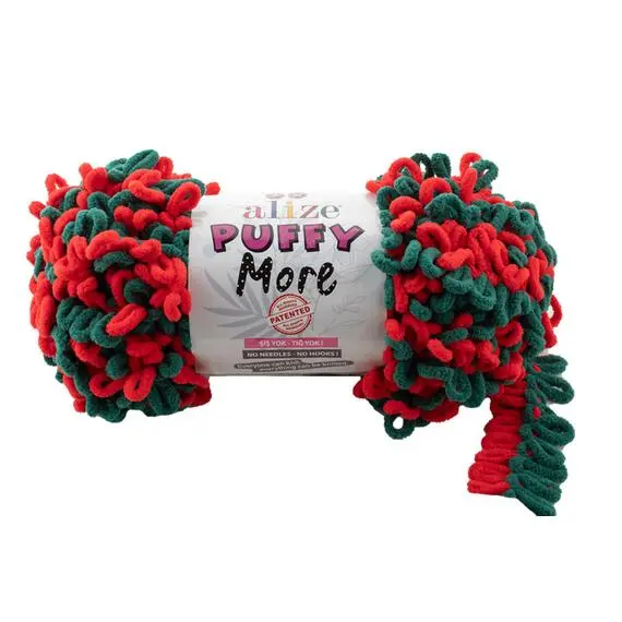 Alize Puffy More - 6292 зеленый/красный, Цвет: 6292 зеленый/красный
