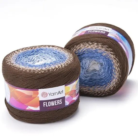 Yarnart Flowers - 320 корич/голуб/белый, Цвет: 320 корич/голуб/белый