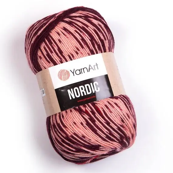 Yarnart Nordic - 664 красн/вишня/бел, Цвет: 664 красн/вишня/бел