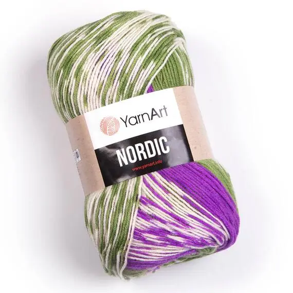 Yarnart Nordic - 666 фиалка/зелен/бел, Цвет: 666 фиалка/зелен/бел