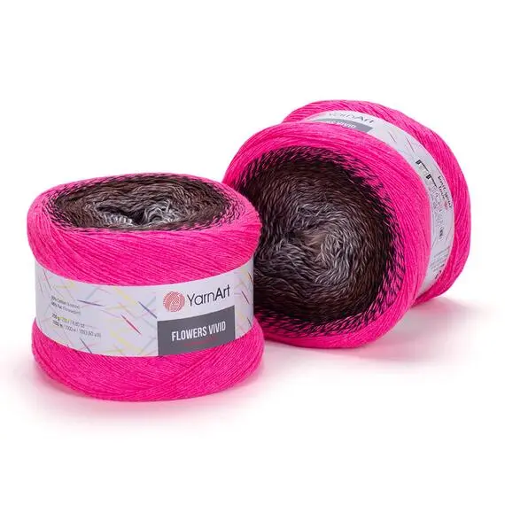 Yarnart Flowers vivid - 501 роз.неон/шоколад/бел, Цвет: 501 роз.неон/шоколад/бел