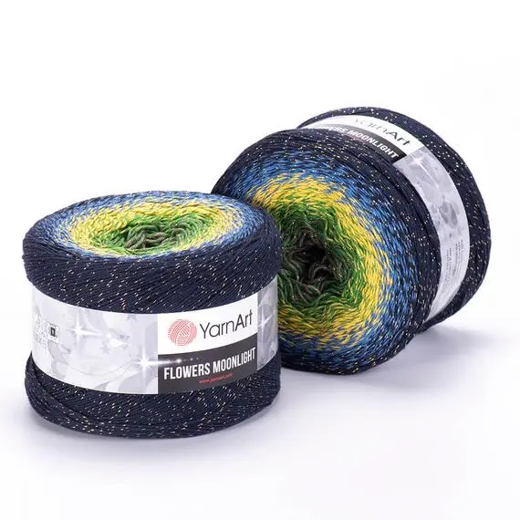 Yarnart Flowers moonlight - 3250 чёрный/синий/жёлтый/зелёный, Цвет: 3250 чёрный/синий/жёлтый/зелёный