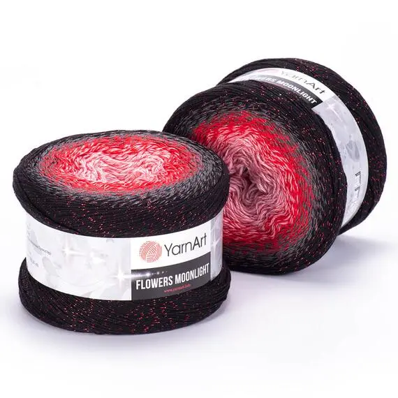 Yarnart Flowers moonlight - 3282 чёрный/красный/розовый, Цвет: 3282 чёрный/красный/розовый