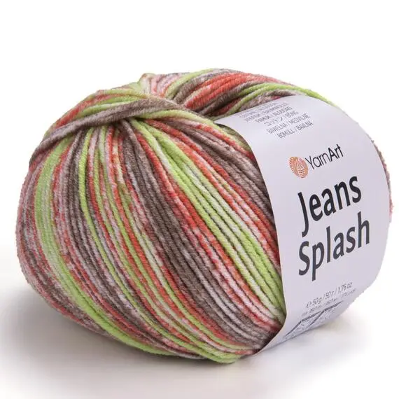 Yarnart Jeans splash - 955 (сер/красн/салат), Цвет: 955 (сер/красн/салат)